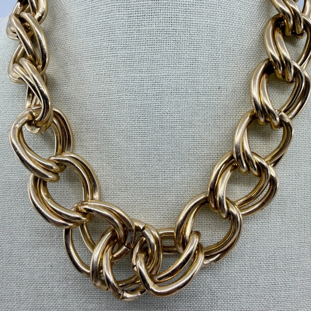 Gold Tone Chunky Double Link Chain Necklace Y2K Statement Jewelry Gift Fashion
